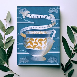 Sirenia - set di 3 cartoline con illustrazione di vaso antico con decoro di lamantini