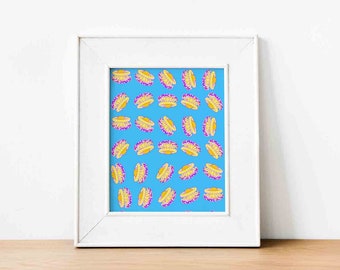 Cothyloriza Tubercolata jellyfish illustration print with colorful pattern of mediterranean jellyfishes on baby blue background decor poster