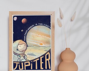 Lamantino astronauta di fronte a Giove e alle sue lune poster con lamentino illustrazione in formato A3