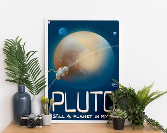 Plutone sarai sempre un pianeta nel mio cuore - Lamantino astronauta poster con lamentino illustrazione in formato A3