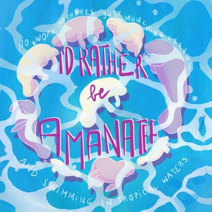 I'd rather be a manatee set di 3 cartoline con lamantino lamentino che ha bisogno di una vacanza
