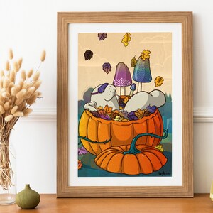 Autunno lamantina - poster con illustrazione del lamentino che si gode l'autunno