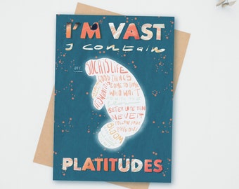 I'm vast I contain platitudes manatee illustration postcard