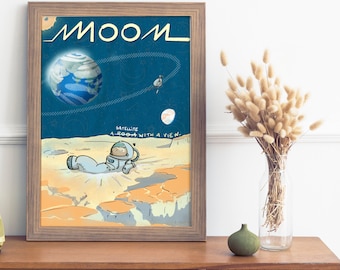 Astronaut manatee on the Moon A3 poster illustration