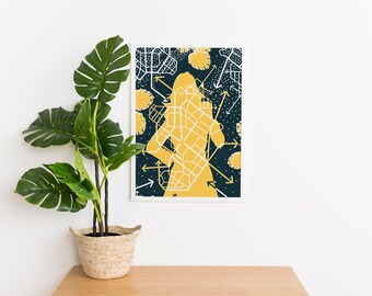 Chaos map A3 poster in dark green and yellow