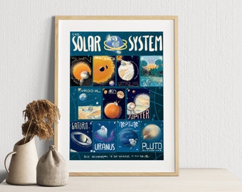 The solar system: best neighbourhood in the universe - astronaut manatee in space poster illustration