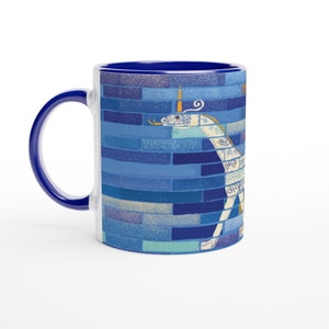 Snake-headed dragon illustration from Babylon Ishtar Gate ceramic mug 11oz with blue handle and inside for history and archeology lovers