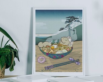 Ramen onsen manatee - Ramentino illustration A4 poster