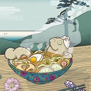 Ramentino - illustrazione  di lamantino lamentino a bagno in una ciotola di ramen - set di 3 cartoline
