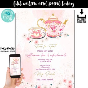 Floral Tea Party Birthday, Coronation, Garden Party Invitation, personalised and ready to send in minutes!