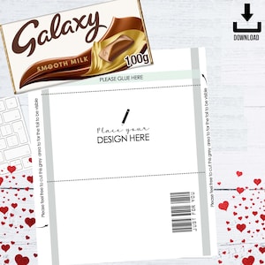 Könnte beinhalten: Eine druckbare Vorlage für eine Galaxy-Schokoladentafel-Verpackung. Die Vorlage enthält einen Platz zum Hinzufügen eines persönlichen Designs und einen Abschnitt mit dem Text "Nur für dich".