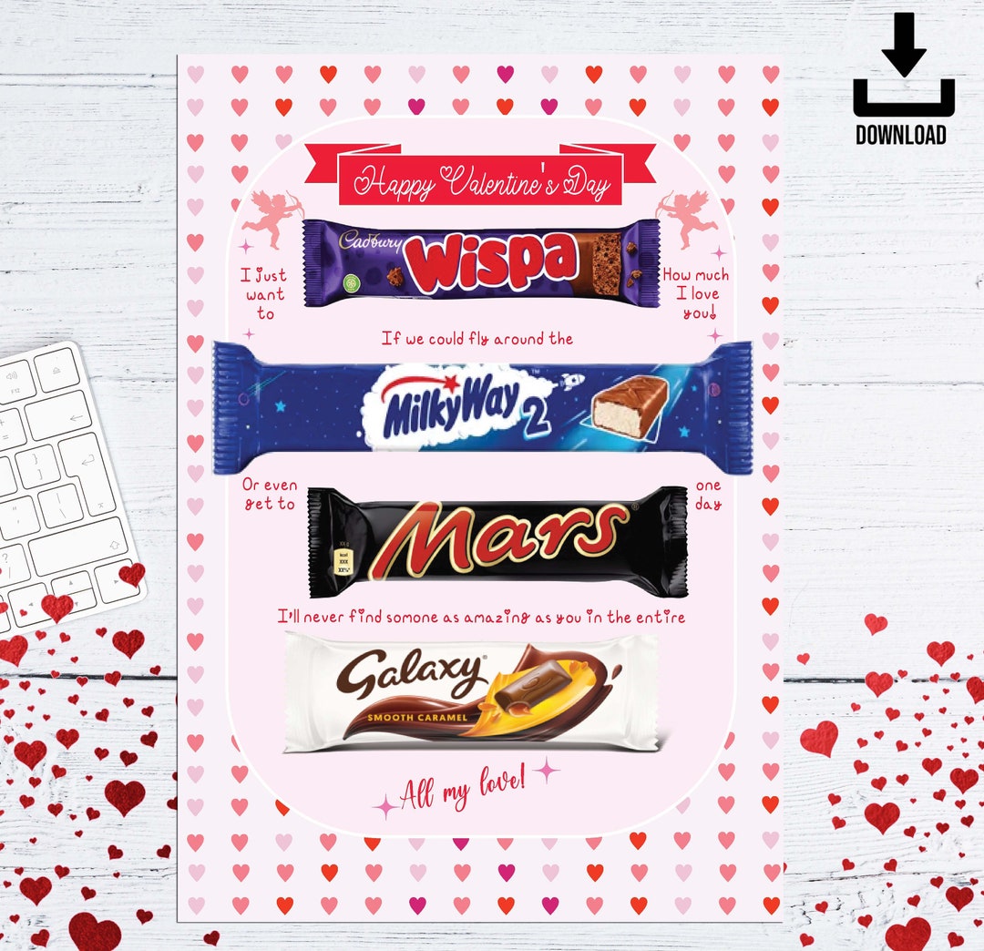 A4 Digital PRINTABLE Happy Valentine's Candy Bar Poster Sign Chocolate ...