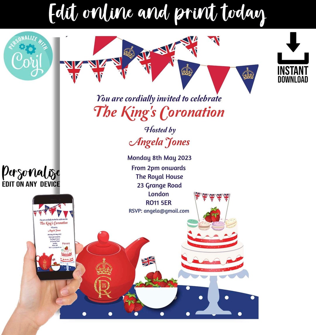 Coronation Party Invitation Personalised and Ready to Send in Etsy UK