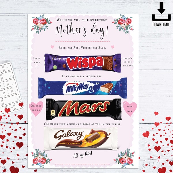 A4 Digital Have the sweetest Mother's Day printable chocolate board A4 size.