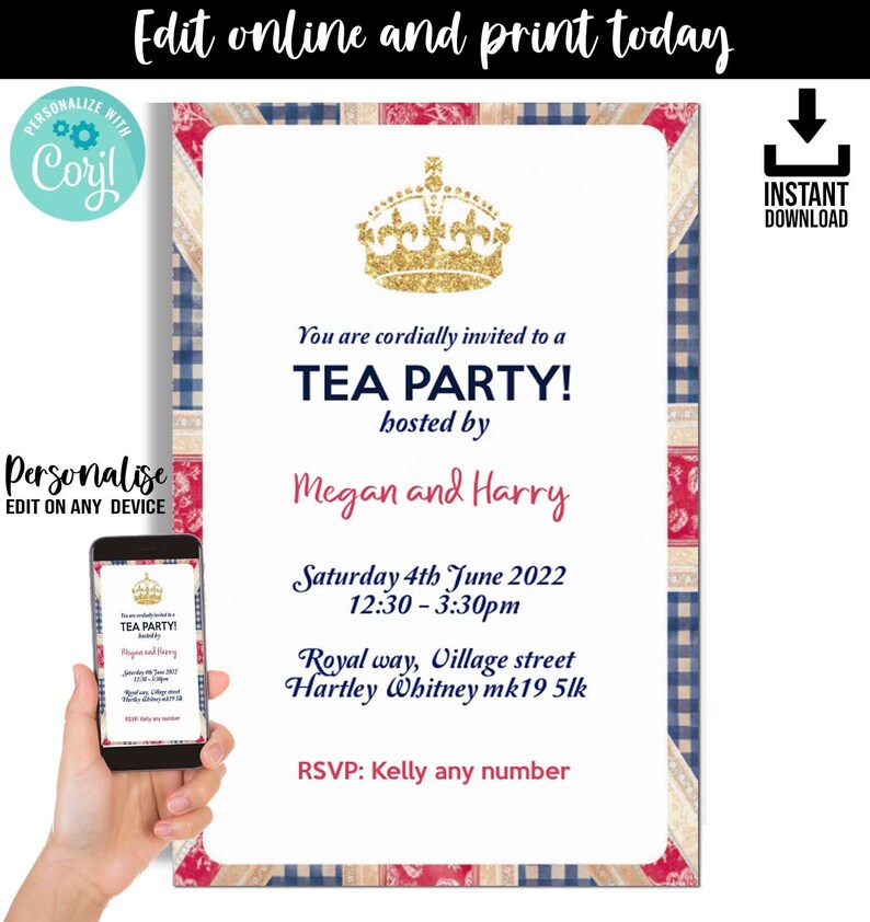 Jubilee Celebration Tea Party Invitation Personalised and Etsy