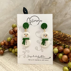 snowman earrings, polymer clay earring, holiday earrings, christmas earrings, holiday gifts, cute earrings, handmade earrings