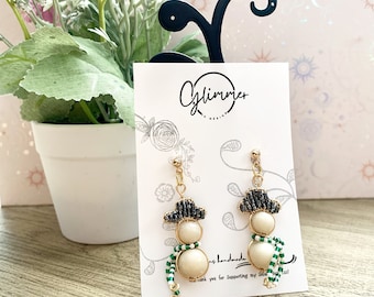 Handmade Snowman Earrings, Polymer Clay, Christmas Holiday Gifts