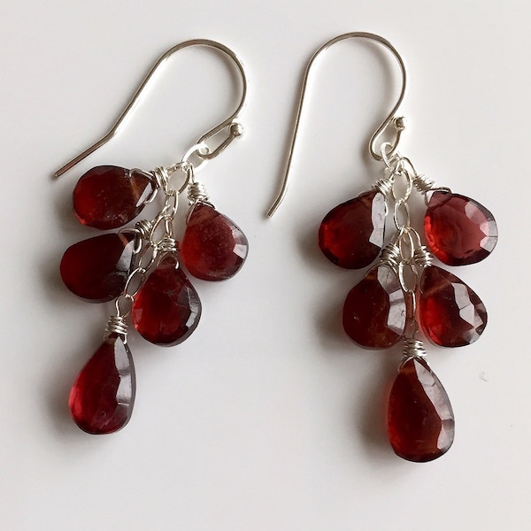Garnet cluster Earrings, natural pyrope garnet, Dangles, natural red garnet, gemstone earrings, viva magenta