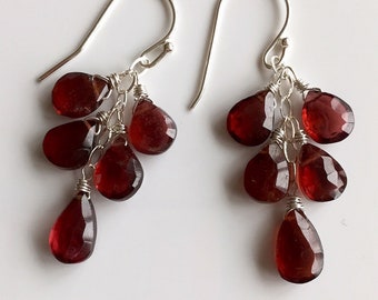 Garnet cluster Earrings, natural pyrope garnet, Dangles, natural red garnet, gemstone earrings, viva magenta