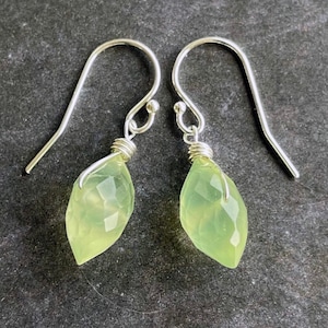 Prehnite Dewdrop Gemstone Earrings, Leverback option, birthstone Libra