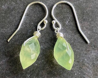 Prehnite Dewdrop Gemstone Earrings, Leverback option, birthstone Libra