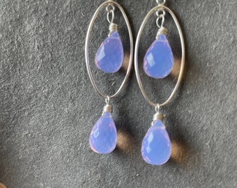 Lavender Moon Quartz Scorolite oval Hoop Earrings