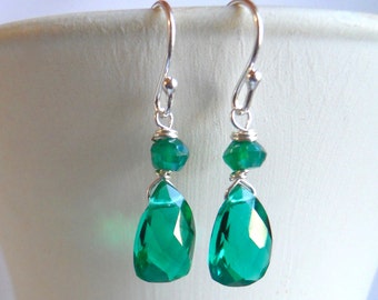 Emerald Green Pyramid earrings, Quartz pyramid emerald green earrings, Christmas earrings, Style: Mini Cleo Goddess