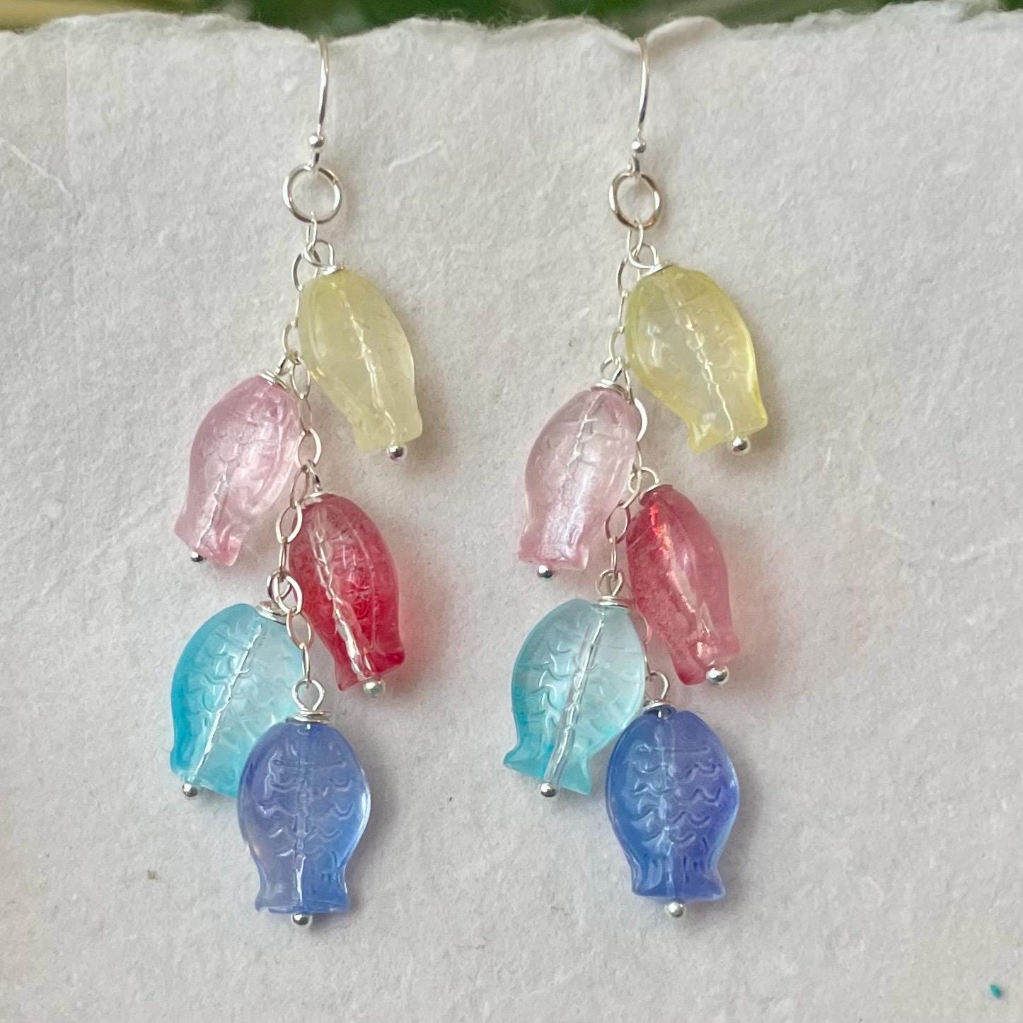 Rainbow Czech Glass Fish Earrings