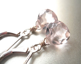 Morganite Pink, leverback earrings, dangle earrings, simple drop, Morganite pink Drop Earrings, Morganite quartz , pale pink earrings,