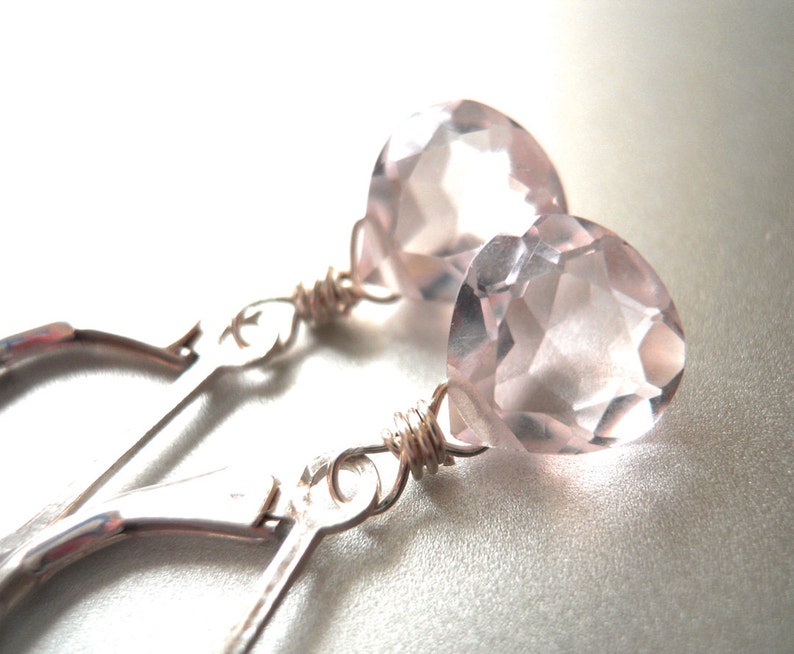 Morganite Pink, leverback earrings, dangle earrings, simple drop, Morganite pink Drop Earrings, Morganite quartz , pale pink earrings, image 1