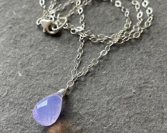 Lavender Glow Quartz Teardrop Necklace, 12mm stone, length options, silver or gold