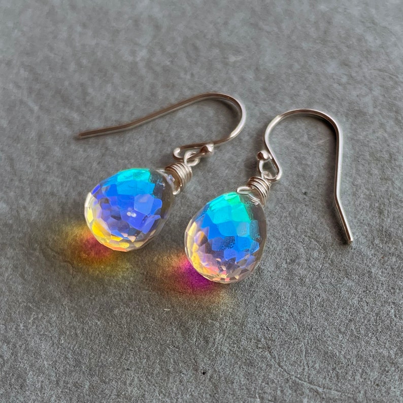 Fire Rainbow Moonstone Teardrop Dangles, leverback option image 2