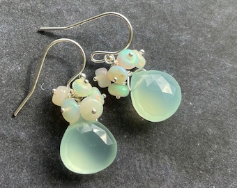 Welo Ethiopian Opal earrings, Blue Chalcedony Earrings, Opal and Chalcedony Cluster Earrings, Gemstone Earrings, Christmas Gift