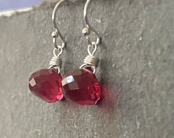 Tourmaline Pink Quartz leverback or French wire earrings, Metal Options, Silver, Gold, Rose Gold, leverback