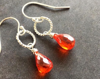 Orange Teardrop Sapphire Look CZ Earrings