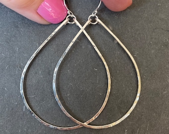 Sterling Silver Medium Hammered Hoop Earrings, Teardrop Hoops, SEE VIDEO, Boho Hoops, style - Kristiana