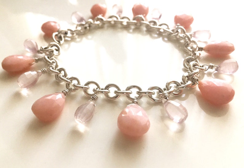 Gemstone bracelet Blushing Bracelet Blush Pink Opal and Rose Quartz Bracelet