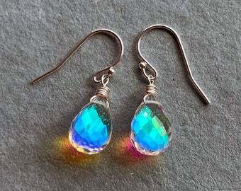 Fire Rainbow Moonstone Teardrop Dangles, leverback option