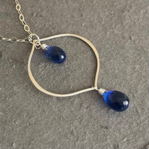 Sapphire cobalt blue quartz necklace, lotus necklace , sterling silver handmade
