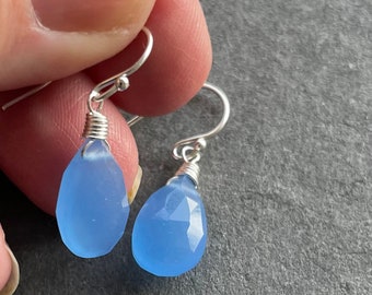 Periwinkle blue chalcedony earrings, special price