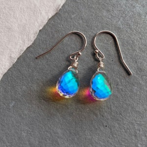 Fire Rainbow Moonstone Teardrop Dangles, leverback option image 4