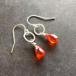 Orange Sapphire Look CZ  Small Hoop Earrings, Sterling silver, handmade earrings