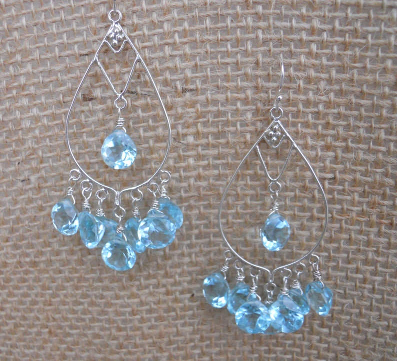 Angel Kiss Chandelier Earrings with Aquamarine Quartz Aquamarine Blue Chandeliers Blue Chandeliers