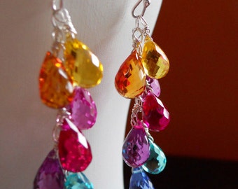 Rainbow cluster teardrop earrings, Dangle Earrings, Multi color quartz teardrop earrings,  Goody Goody Gumdrops, multicolor earrings, teardr