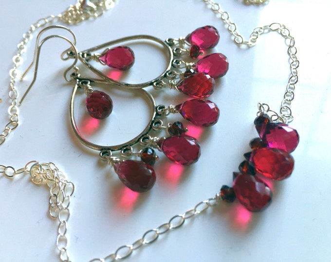 Ruby red necklace and earring set Clearance