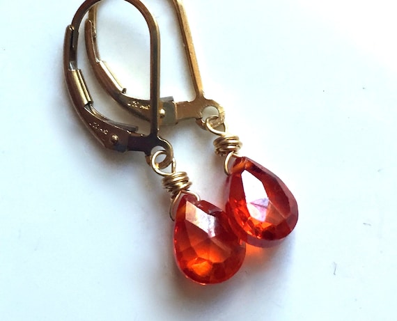 Bright Orange lever back earrings, Padparadscha Zirconia Earrings, lever back earrings, leverback