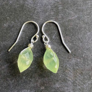 Prehnite Gemstone Dewdrop Earrings, Leverback option, birthstone Libra earrings
