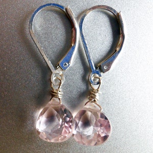 Morganite Pink Drop Earrings, Morganite quartz earrings, beautiful sparkly pale pink earrings