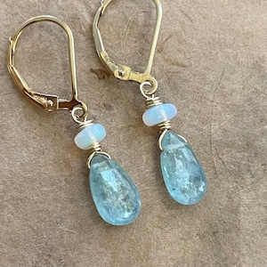 Aquamarine Kyanite and Opal Dangle handmade earrings