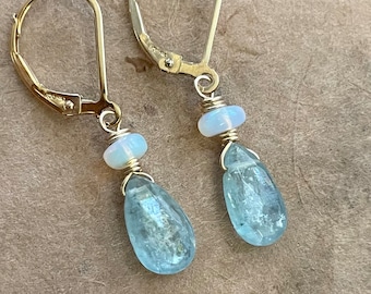 Aquamarine Kyanite and Opal Dangle earrings